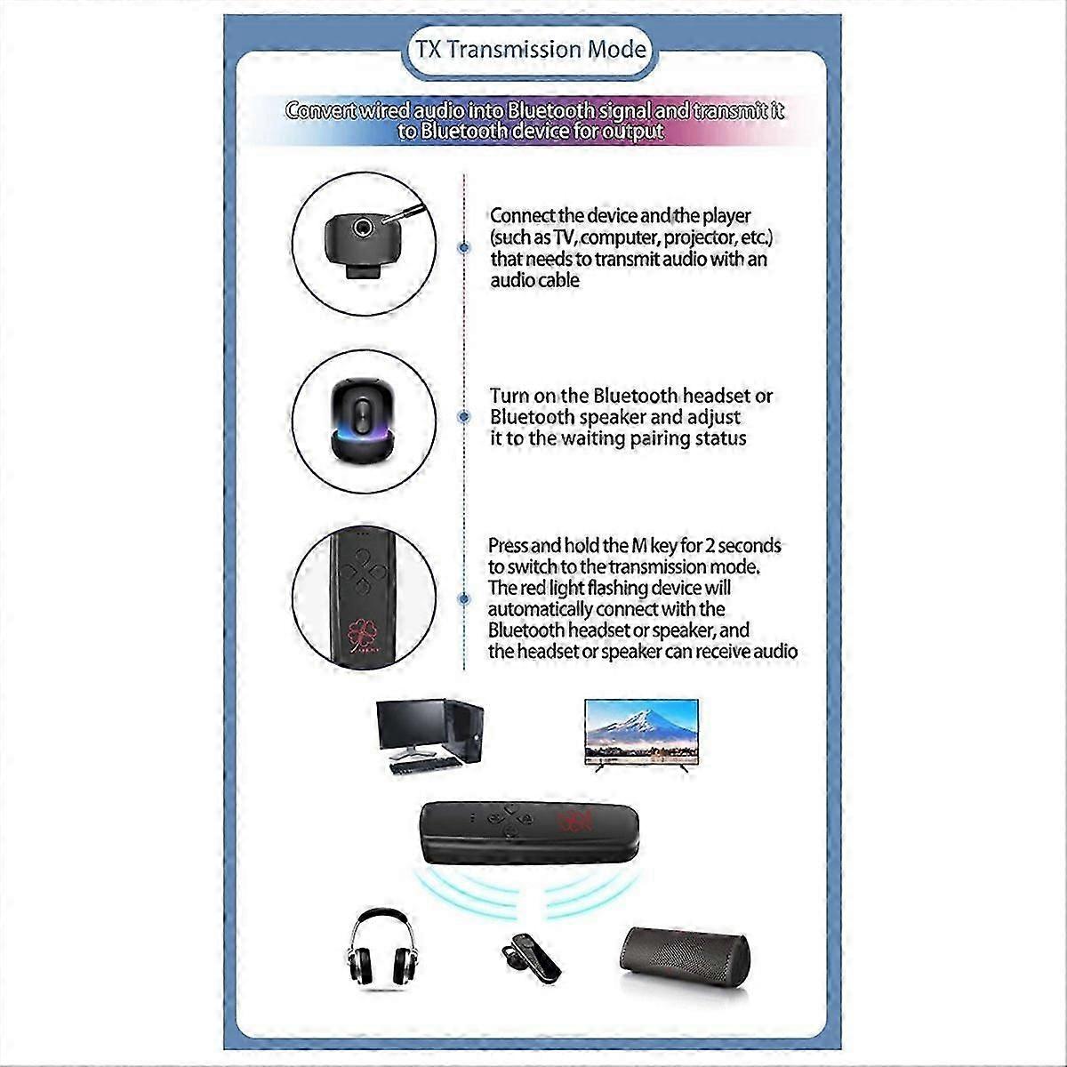 5.2 Bluetooth transmitter receiver two-in-one