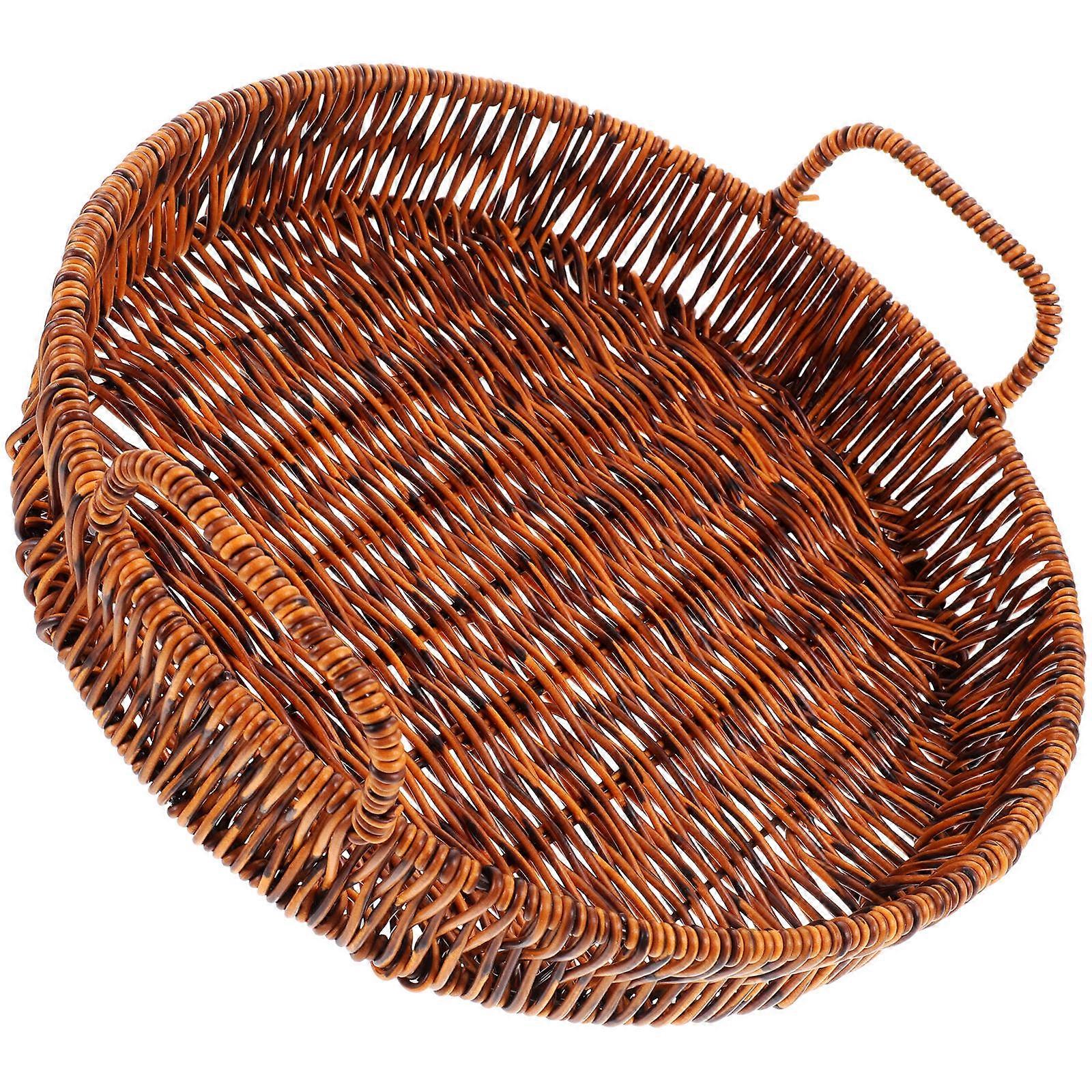 Brown Bread Baskets Woven for Serving 4Pcs Round Imitation Rattan Storage Baskets