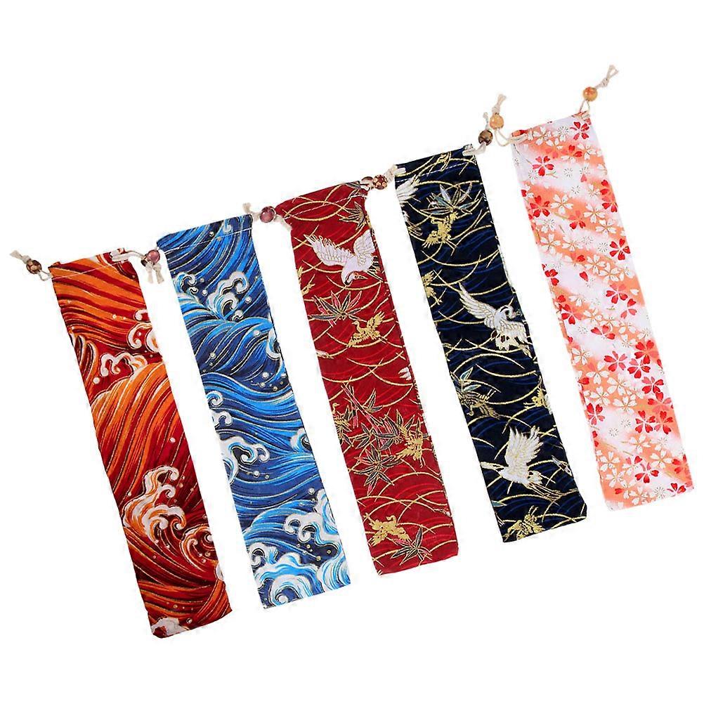 Drawstring Cutlery Bag Multipurpose Fabric Storage Pouch 5Pcs