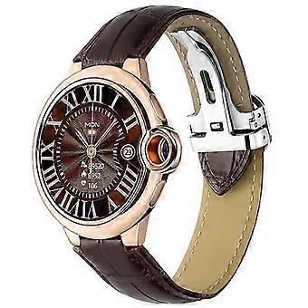 Smartwatch with Bluetooth Calling, 1.32'' HD, Alloy Body & Leather Strap (Brown), Heart Rate