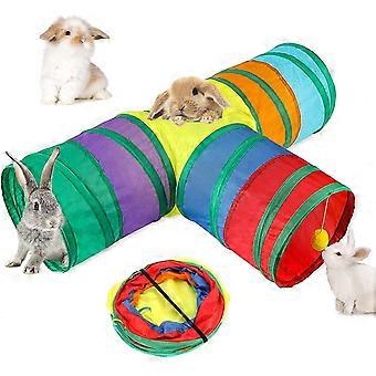Zusammenklappbarer 3-Wege-Aktivitätstunnel für Kleintiere mit Guckloch und Ball, Versteck für Meerschweinchen, Kaninchen, Frettchen und Kätzchen