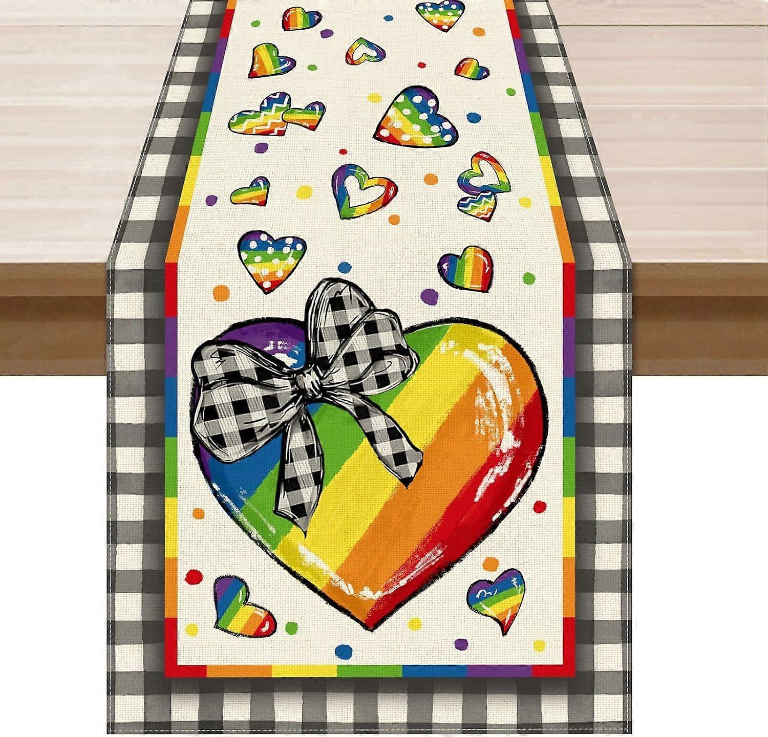 33x183cm Rainbow Heart Striped Table Runner