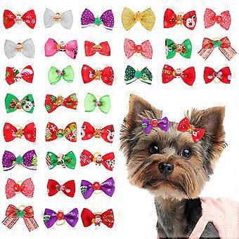 Xmas Pet Hair Bow for Dogs with Rubber Headdress 50Pcs Assorted Color