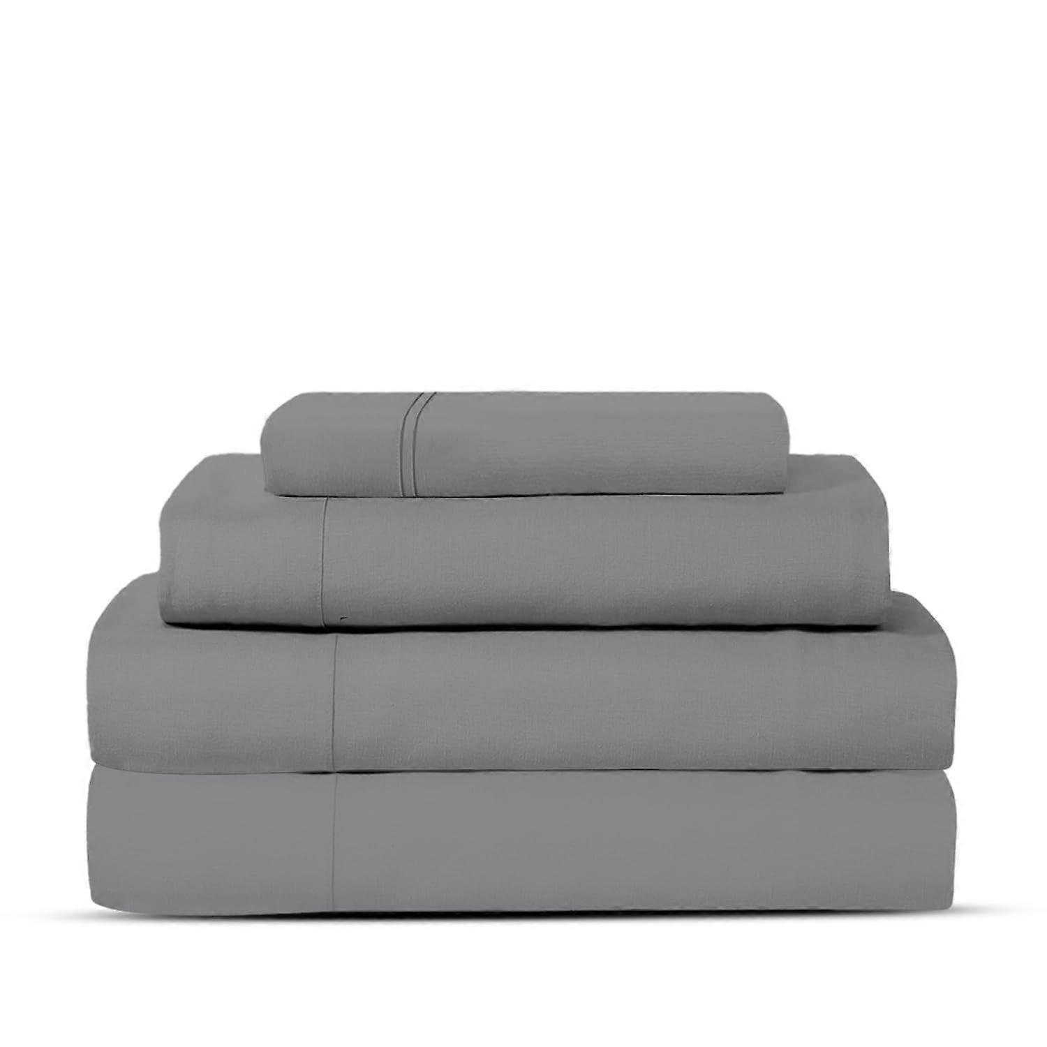 600 Thread Count Dark Grey Twin Sheet Set, 4 Piece Bedding Bundle with Extra Fitted Sheet for Easy Bed Change
