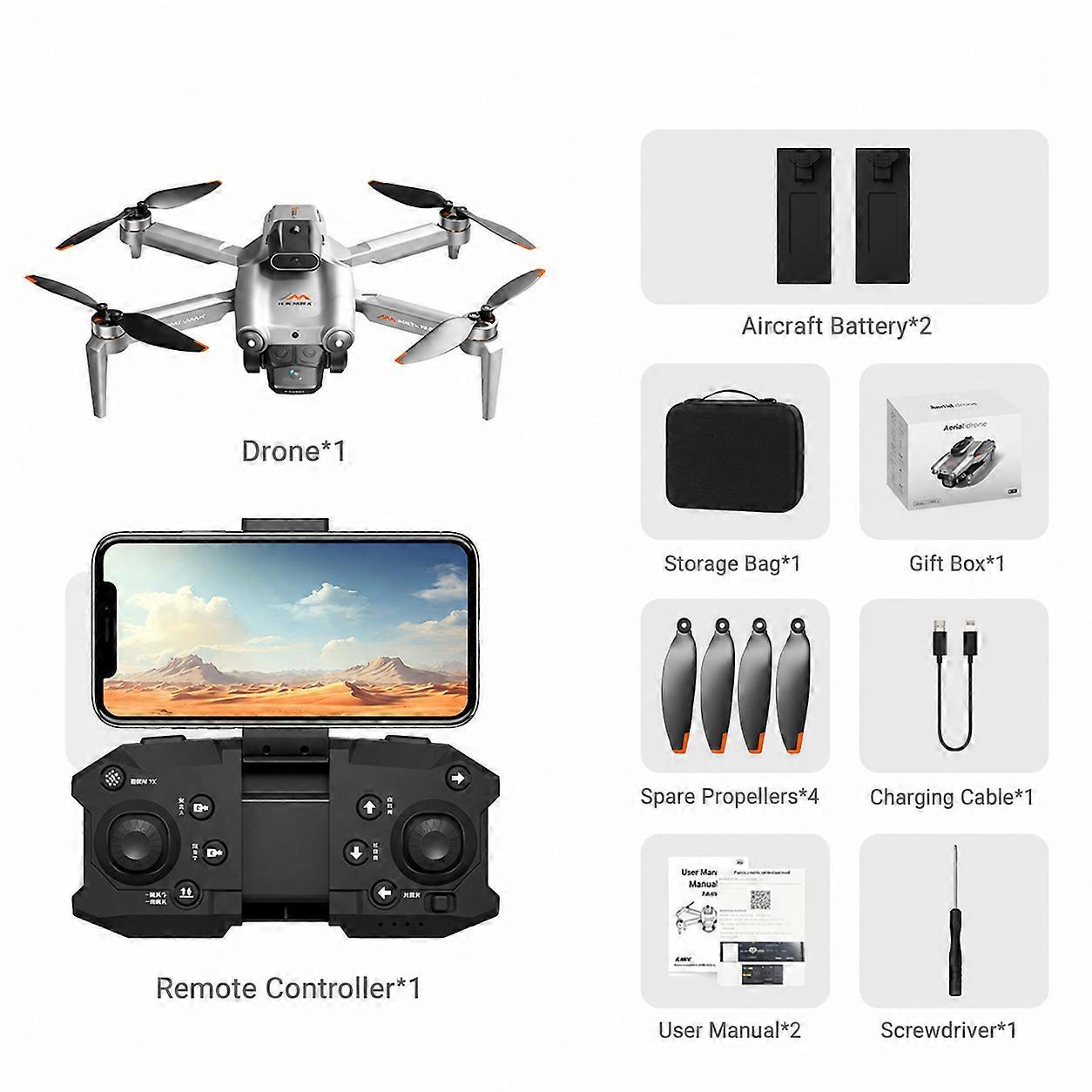 M6 Foldable Camera Drone with 4.5in Screen Controller and 2 Batteries