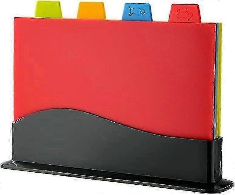 Chopping Board Set - Extra Thick Colour Coded Plastic Cutting Boards with Storage Stand - Set 4 with Holder
