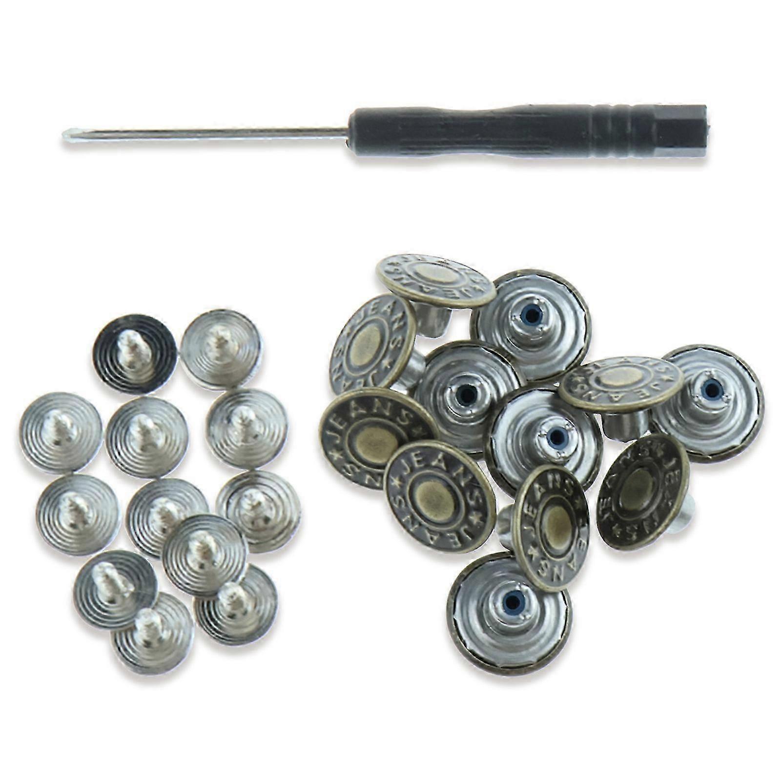 17mm Brass Jeans Button Set 12pcs with Screwdriver