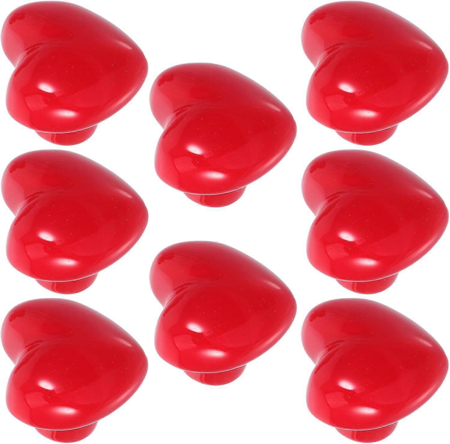 8pcs Red Heart Shaped Ceramic Drawer Pulls  Room Cabinet Knobs