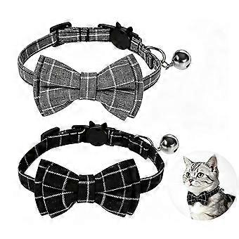 Bell Bow Tie 2 Pack Plaid Adjustable Safety Design For Cats Small Dogs Puppies Holiday Gift Breakaway Cat Collar With