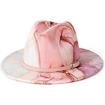 Tie-Dye Wide Brim Soft Felt Fedora Hat, Unisex Casual Vacation Sun Hat for Men and Women