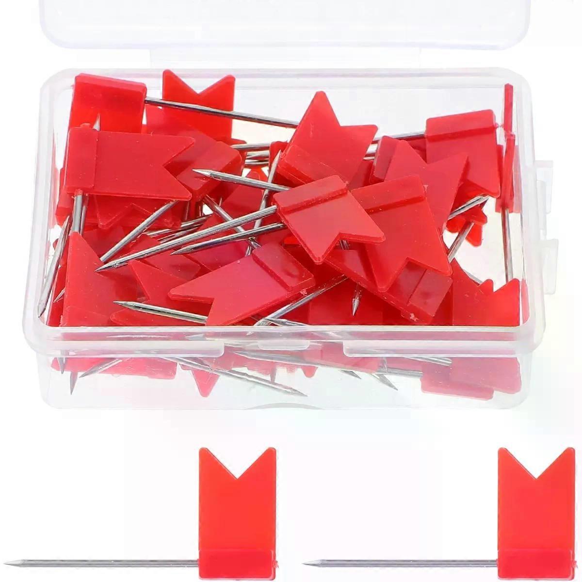 50 Pcs Red Flag Push Pins Plastic Iron Thumbtacks for Maps