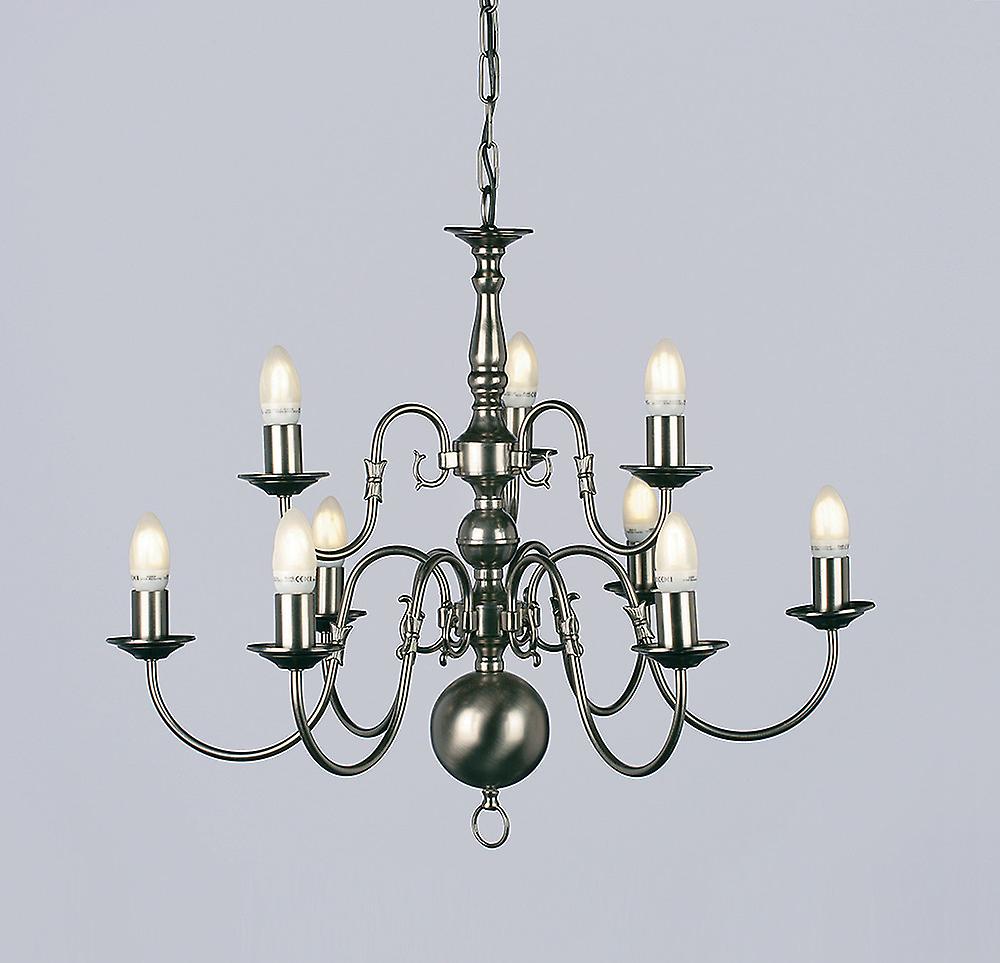 Flemish Pewter 9 Arm Chandelier