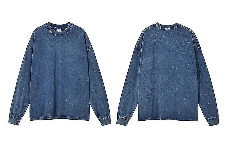 Hip Hop Streetwear Men Long T-shirt Fall Batik Tshirt Washed Long Sleeves Casual Retro Cotton O-neck Tees Tops