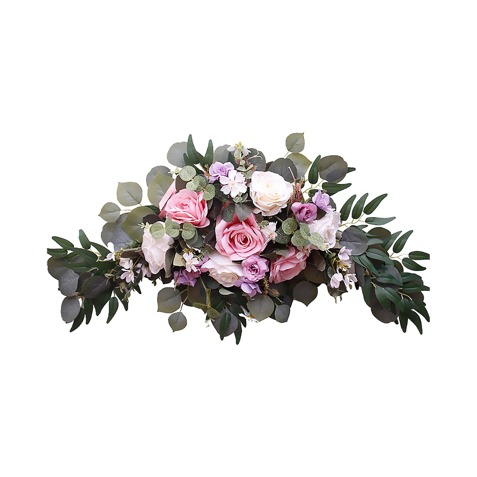 زهور إكليل اصطناعية مع أقواس وردية ولافتات ترحيب مزينة بالحفلات