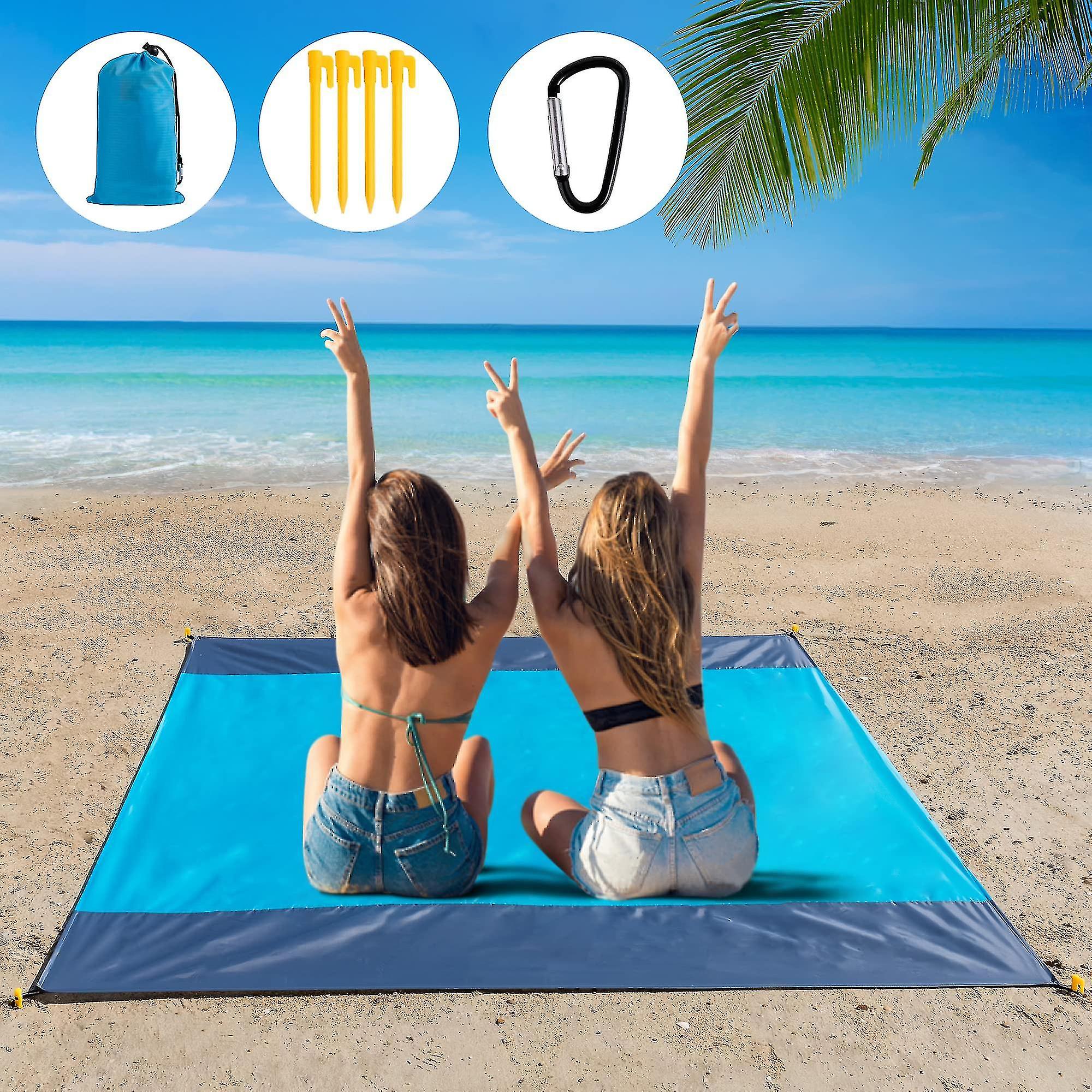 Coperta da spiaggia antisabbia in poliestere, coperta da picnic extra impermeabile per 4-7 adulti, tappetino da spiaggia all'aperto