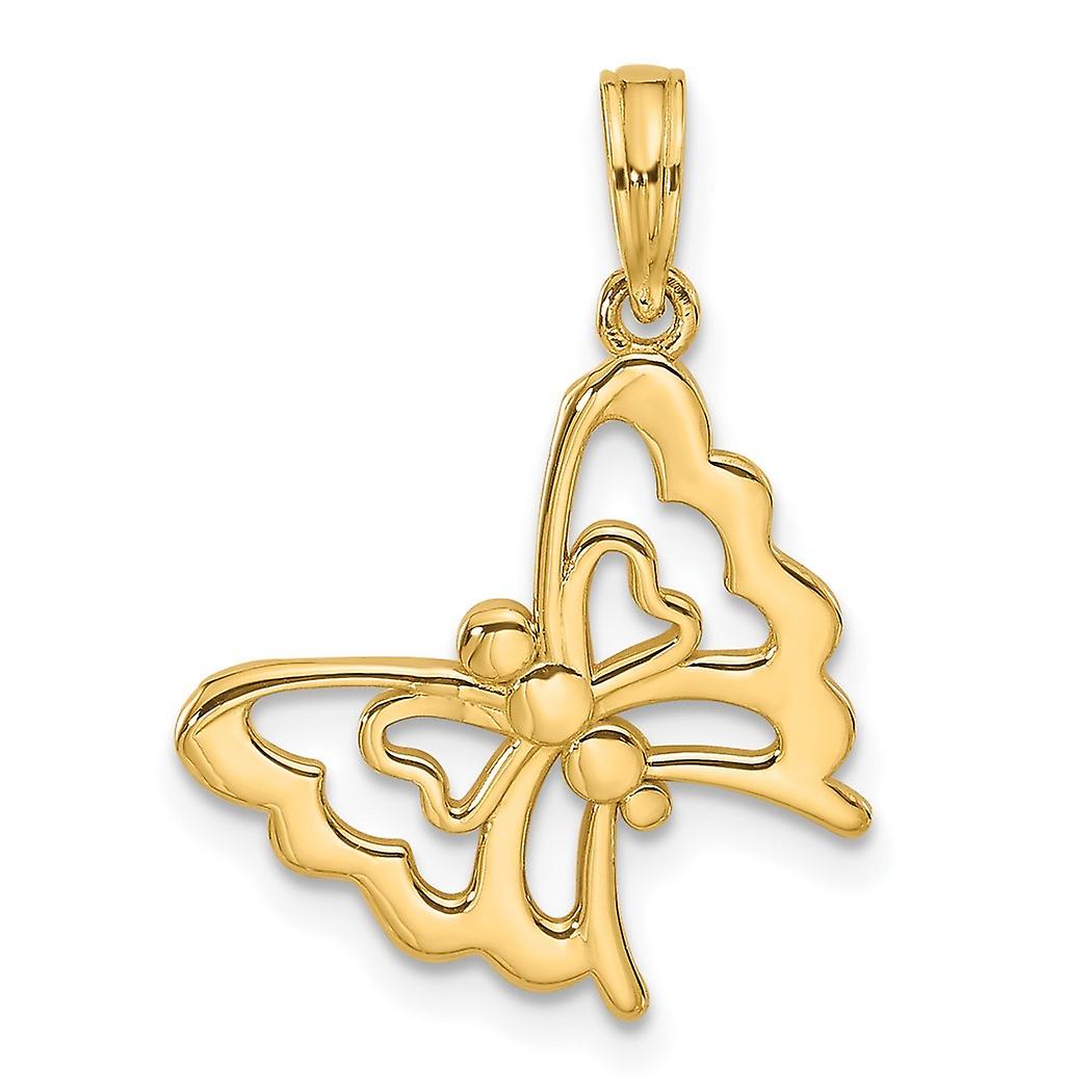 17.5mm 14k Solid Yellow Gold Polished Fancy Butterfly Angel Wings Charm Pendant Necklace for Women