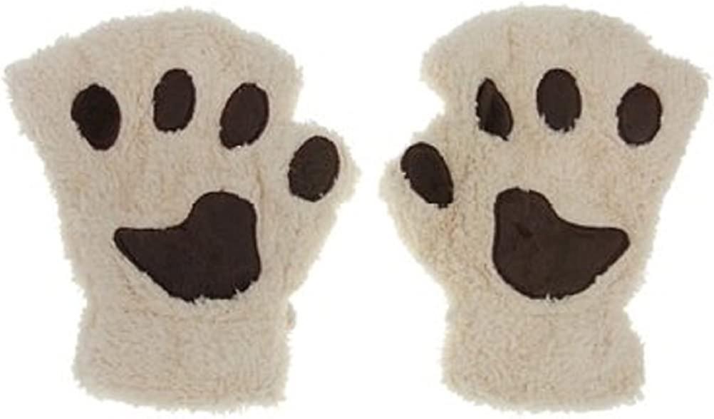 Cat Claw Bear Paw Fingerless Winter Plush Gloves 1*Pair