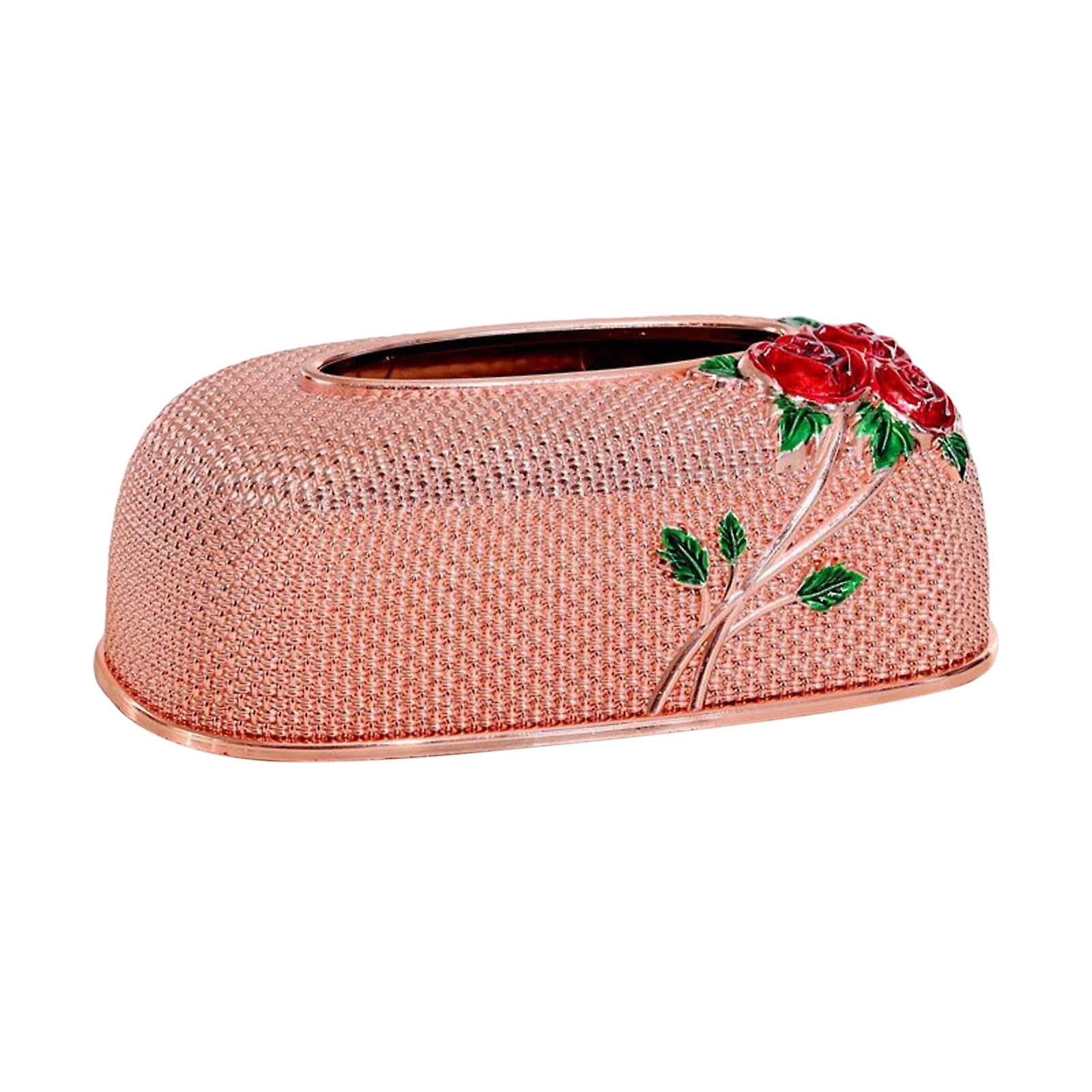 Rose Embossing Tissue Box for Desk Table Sleek Opening Red
