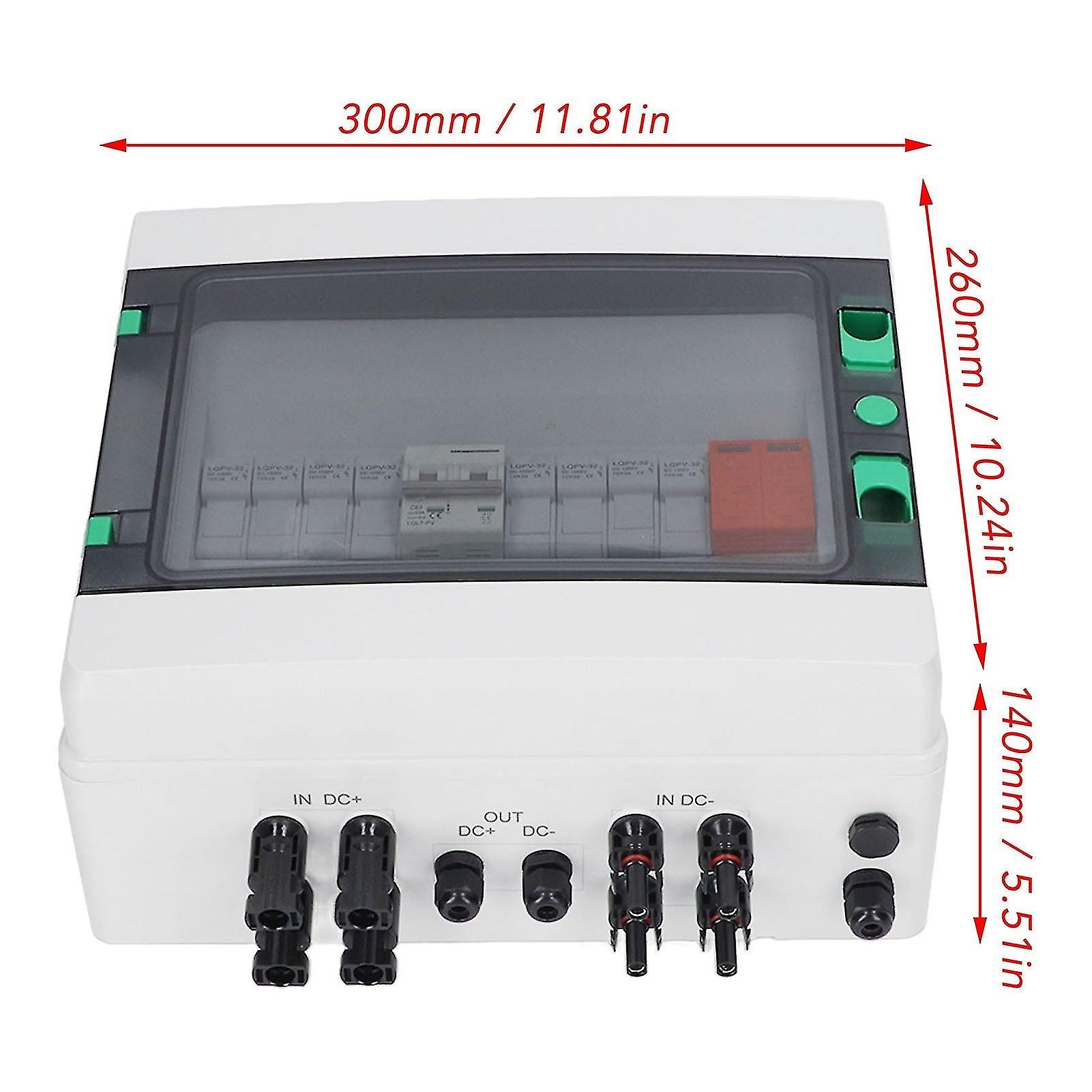 Scatola Combinatrice Fotovoltaica 2 In 1 Out - Con Interruttore 500V 32A, Parafulmine E Fusibili, Per Impianti Solari