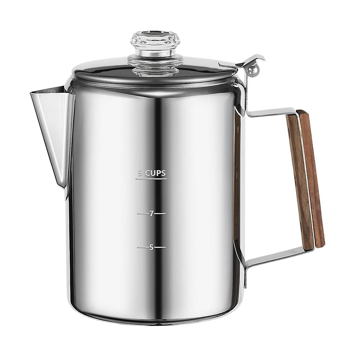 Kaffeemaschinen-Herdplatte für Camping, Perkolator-Kaffeekanne Edelstahl-Kaffeemaschine Camping Silber