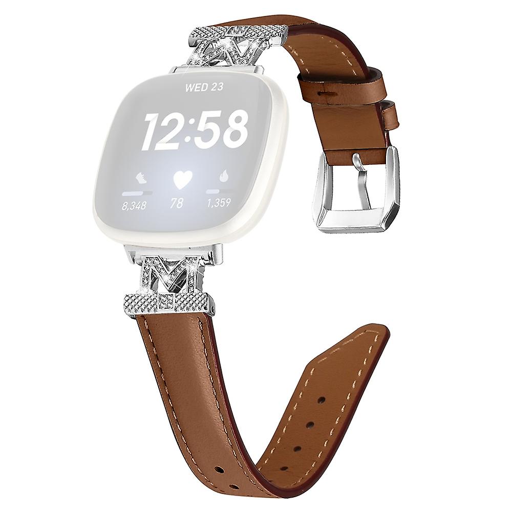 For Fitbit Versa 3/Versa 4/Sense/Sense 2 M Shape Genuine Cowhide Watch Strap with Silver Buckle