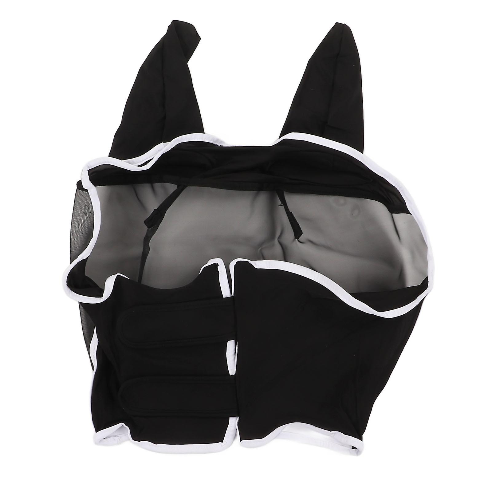 מסכת זבוב סוס רשת הגנת UV אלסטית מסכת זבוב סוסים נושמת נשלפת עם אוזניים לסוסים שחור L