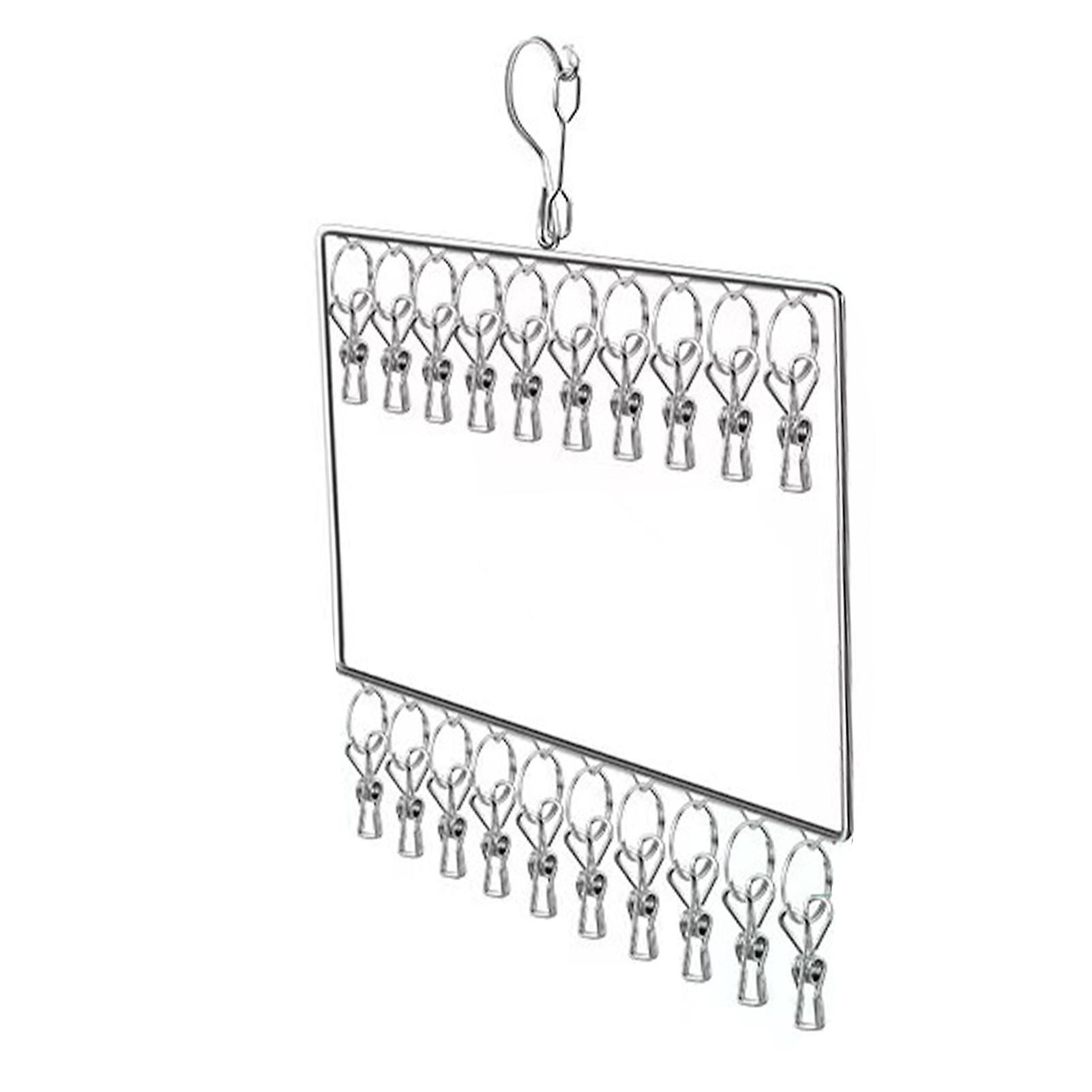 Stainless Steel Drying Rack Multi Layer Clothes Rack Home Dormitory Balcony Windproof Rack 20 Clips 