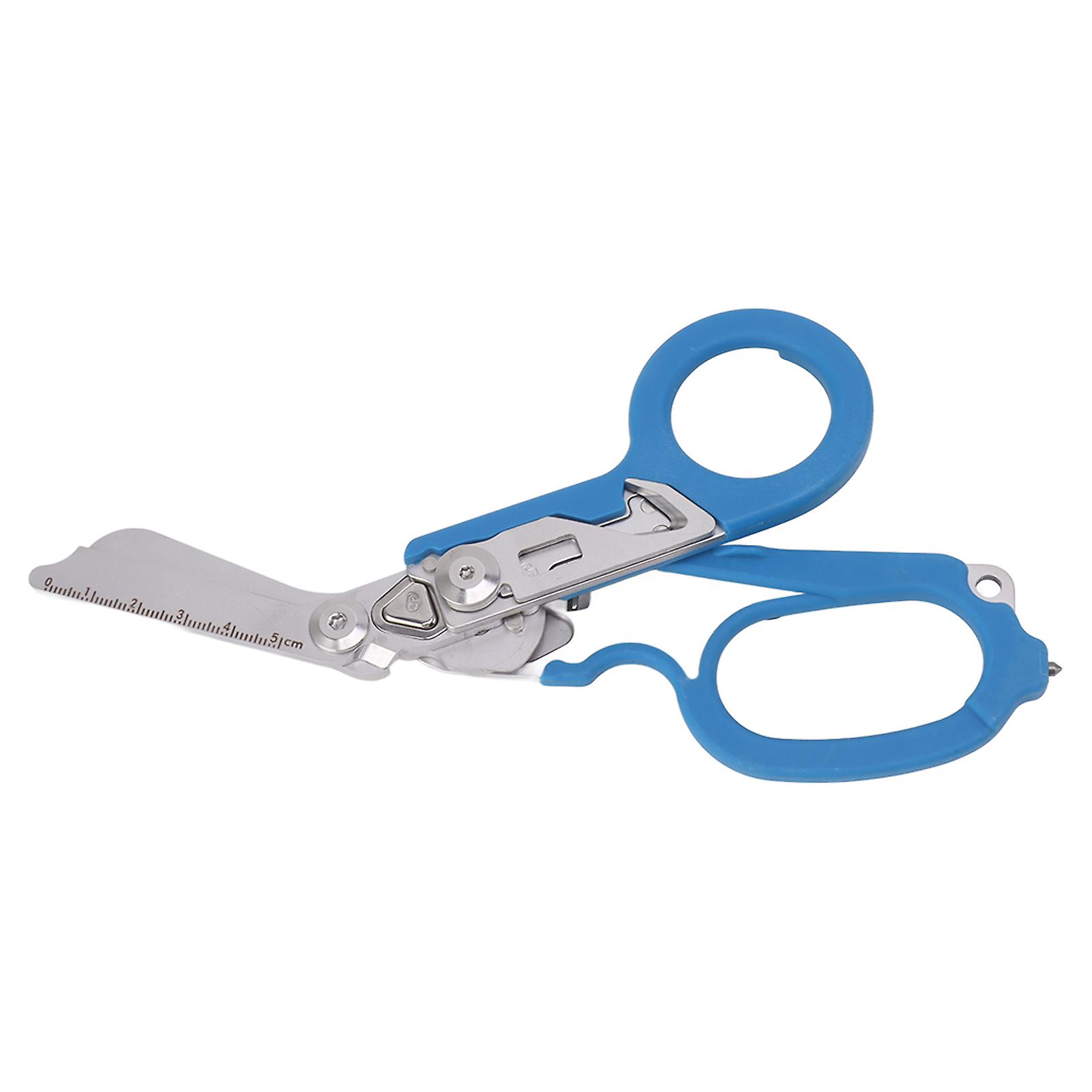 Emergency Response Shears Foldable Shear with Ring Cutter Glass Breaker Latching Function For Indoor Outdoor Blue 