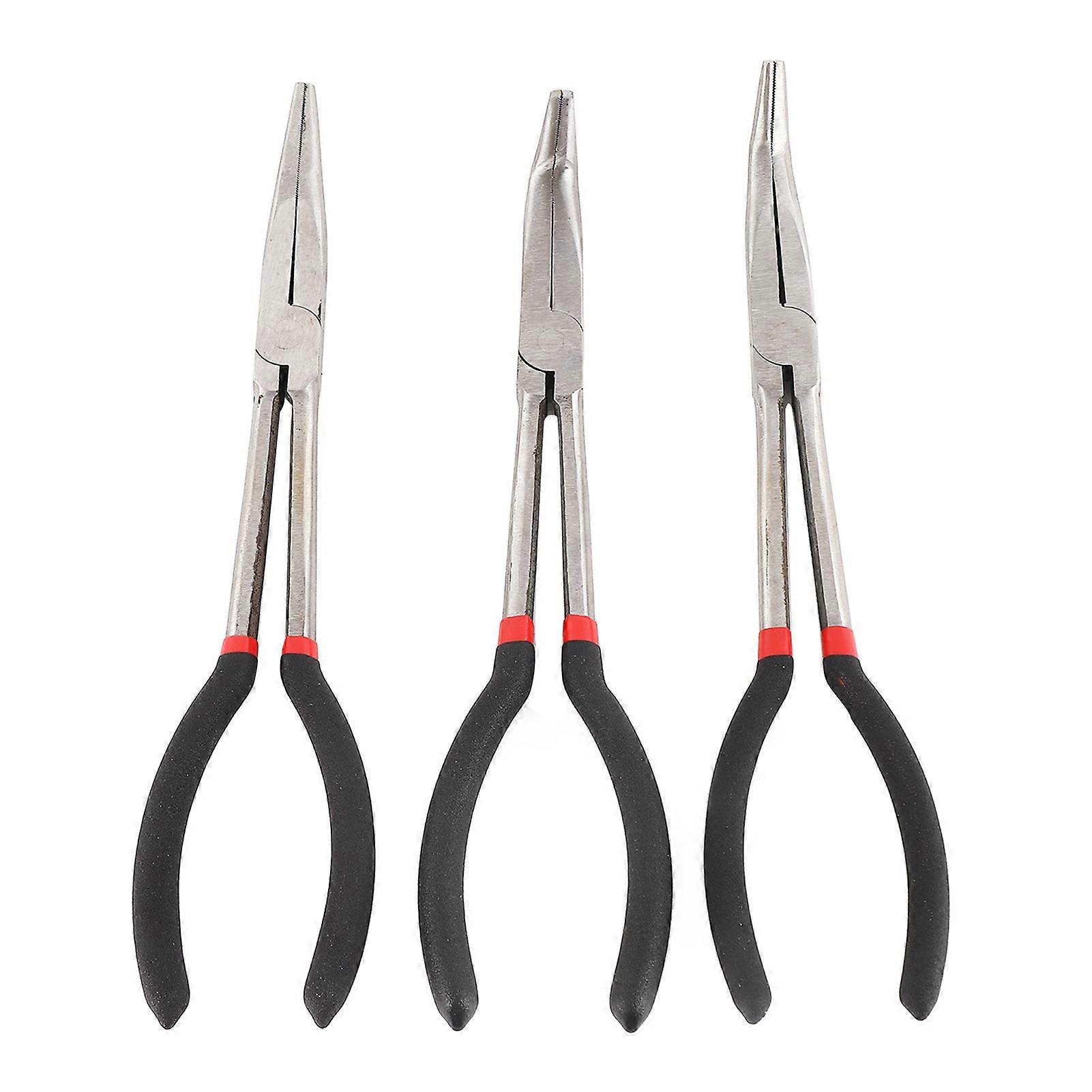 3 stk nåletang 11 tommers stål forlenget rett 45 grader 90 grader lang nesetang