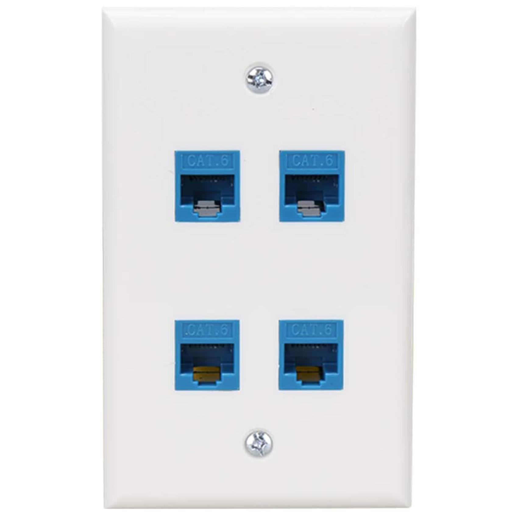 Ethernet Wall Plate 4 Port Wall Plate Female-Female Compatible with for Cat7/6/6E/5/5E Ethernet Devices -Blue