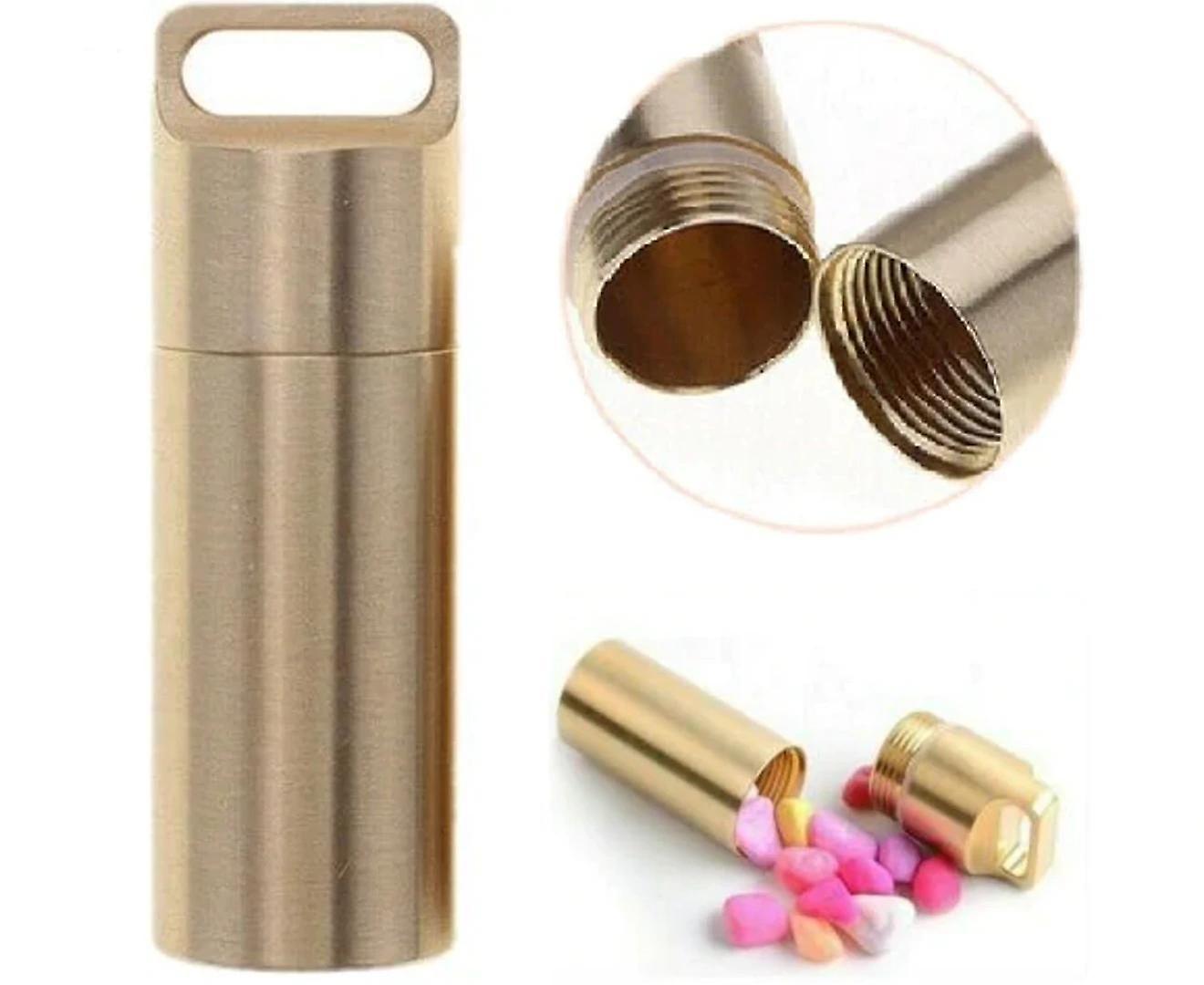 Waterproof Pill Box Case Brass Container Keyring Medicine Capsule Holder Small