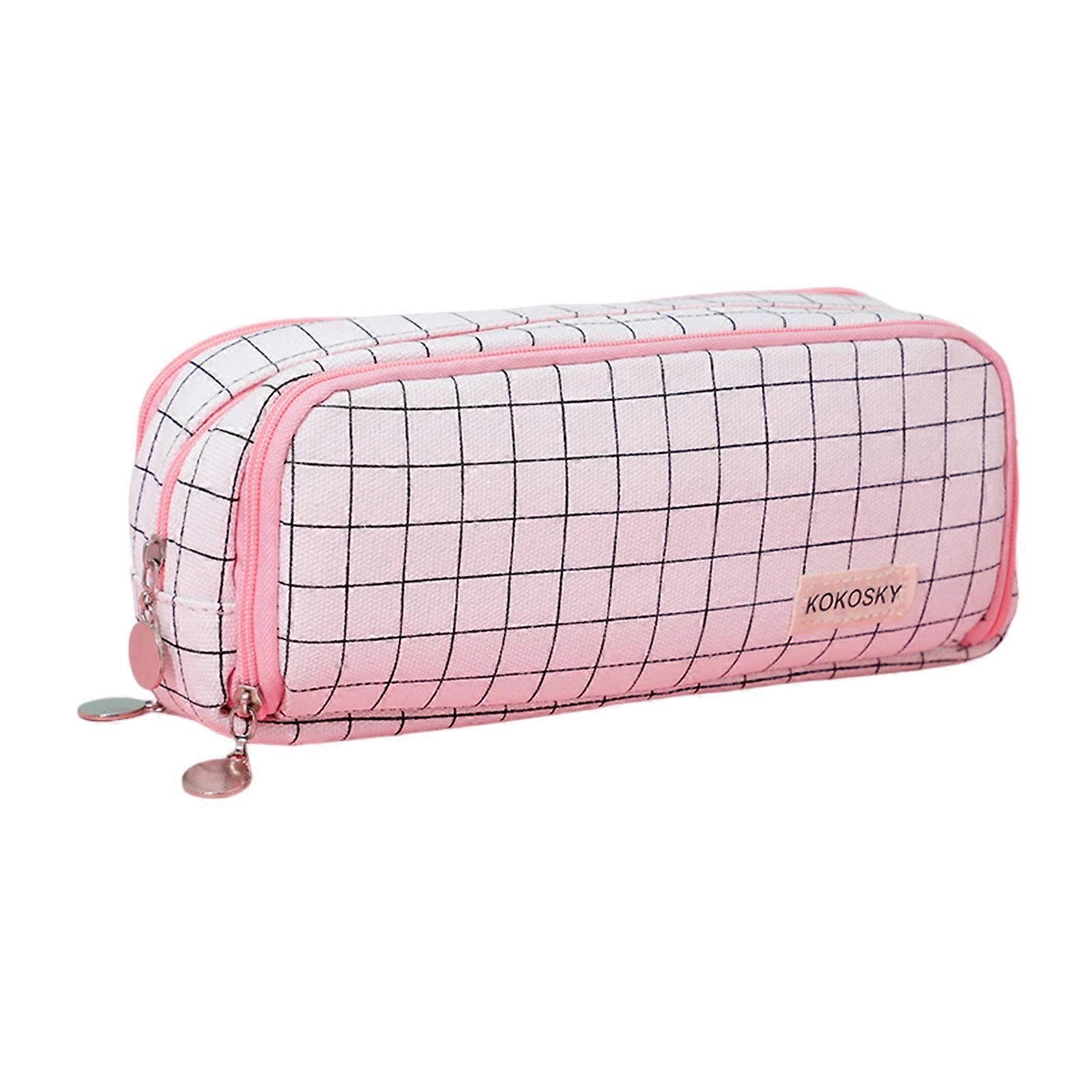 Large Capacity Canvas Pencil Case with Zipper Closure Multi Layer Pen Holder Pouch Stationery Organizer