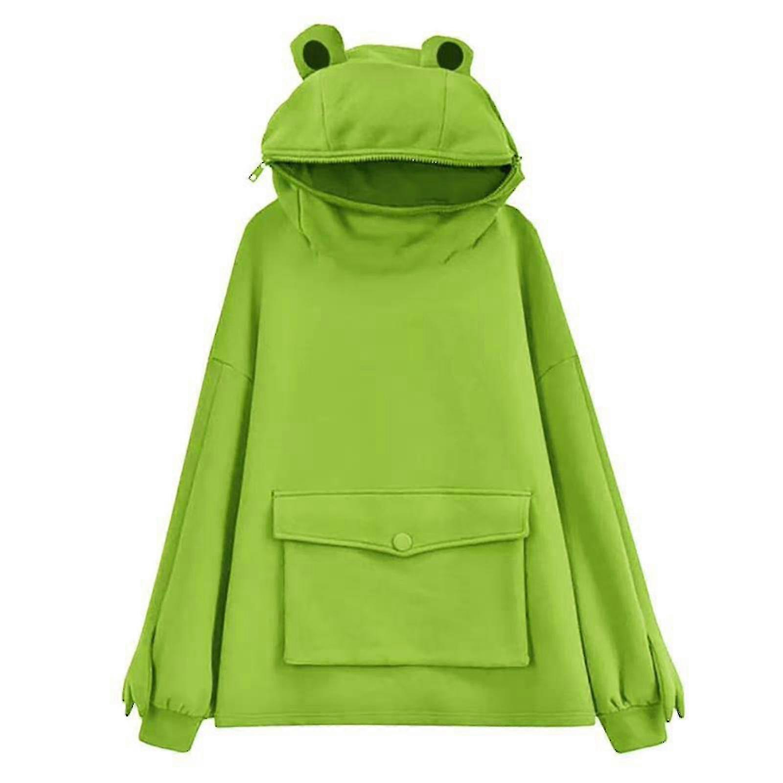 Fleece Hoodies Βάτραχος Hoodie Χειμώνας Ζεστό Παχύ Χαλαρό Φούτερ Outwear Κουκούλα