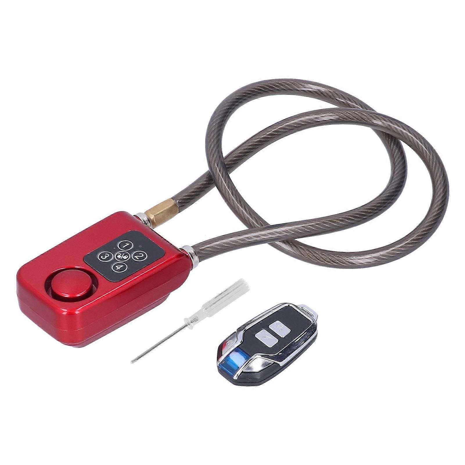 Alarm Lock Password Remote Control 4 Digit 110dB IP55 Waterproof Keyless Anti Theft for for Bike BicycleRed