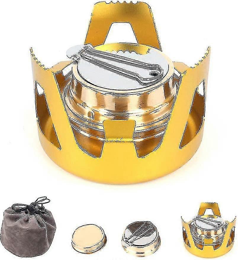 موقد كحول صغير ، موقد كحول محمول من سبائك الألومنيوم من سبائك الألومنيوم مصغرة من النحاس موقد التخييم للتخييم في الهواء الطلق ، والمشي لمسافات طويلة ، وحقائب الظهر - HHWW