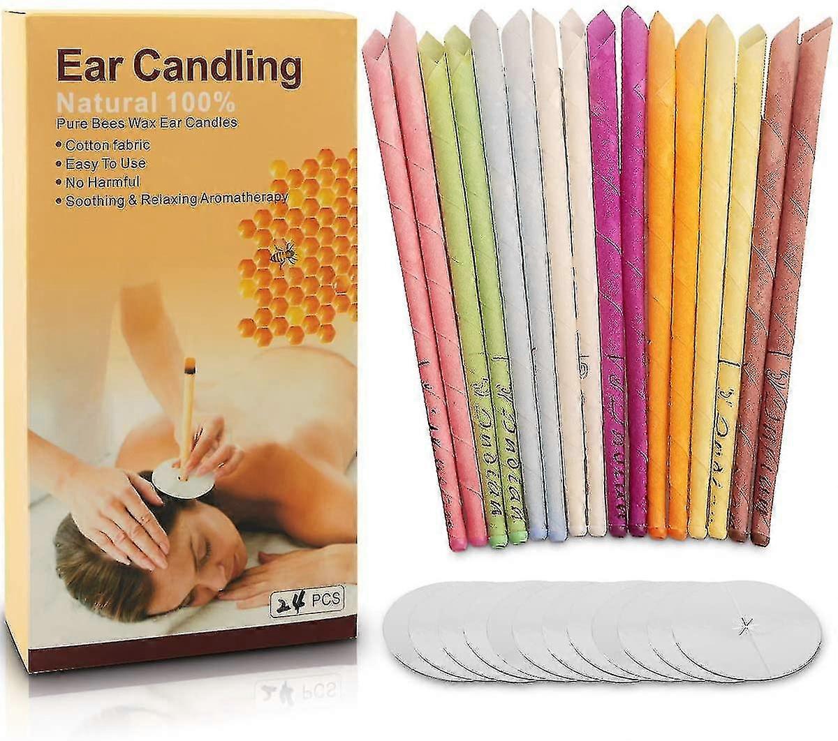 24 قطعة شموع الأذن الطبيعية ، شمع العسل المجوف مخروط Candling غير سامة - xinxx