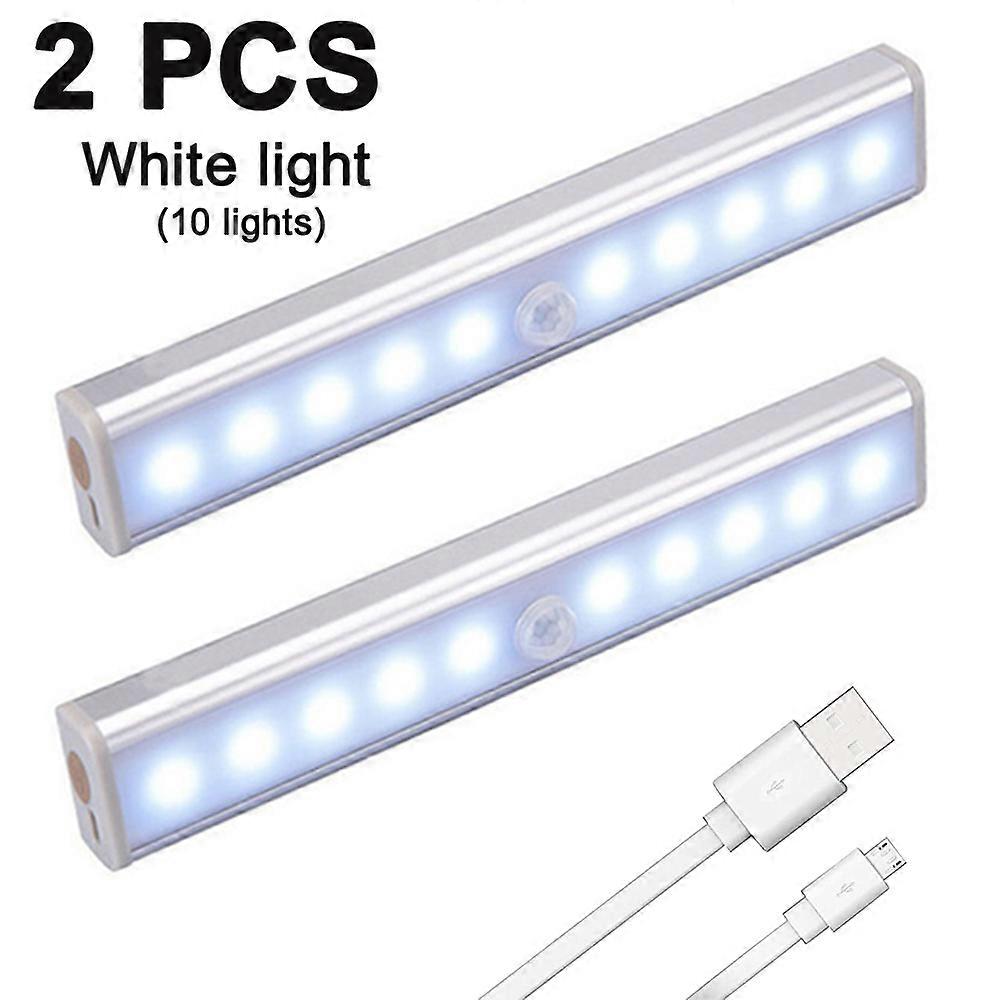 2 pcs Portable Closet Lights Wireless 10 Led Under Cabinet Lighting Motion Sensor Activated Build In Rechargeable Battery Magnetic Little Safe Night T