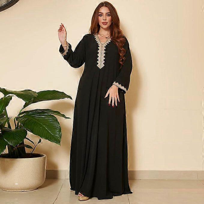 Female Dignified Style V-neck Solid Color Basic Fitness Kaftan