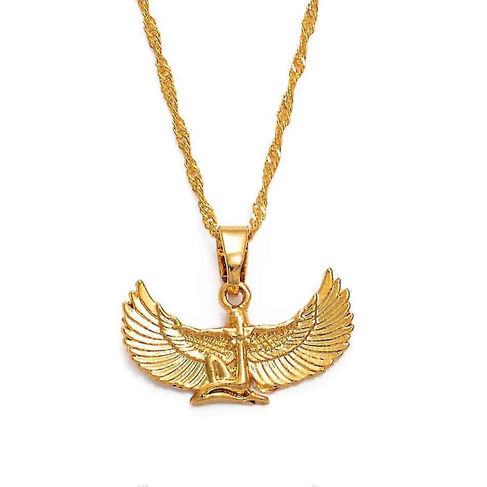 Anniyo Fab مصري إلهة قلادة فضية اللونذهبي اللون سلاسل الجناح عنخ مريلة ويكا مجوهرات وثنية دين مصر #26