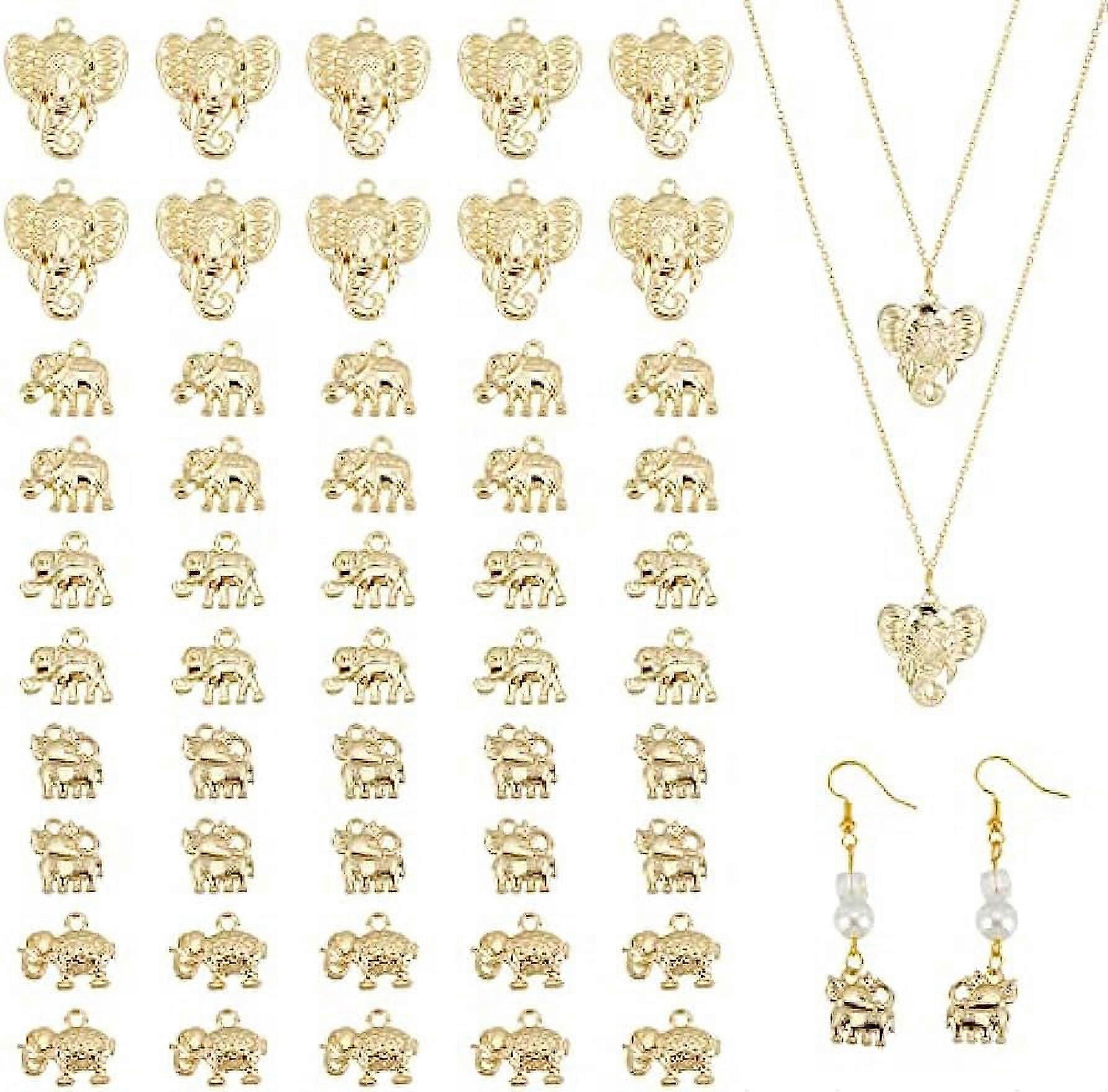50Pcs 5Styles Lucky Elephant Pendants Rack Plating Elephant Charms Gold Elephant Pendants