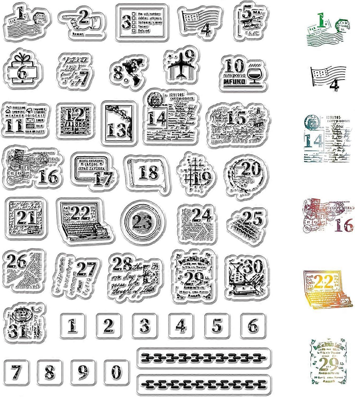 Calendar Clear Rubber Stamps Number Digital Small Reusable Postmark Transparent Silicone Stamp Seals for Journaling Card Making Decor DIY Scrapbooking