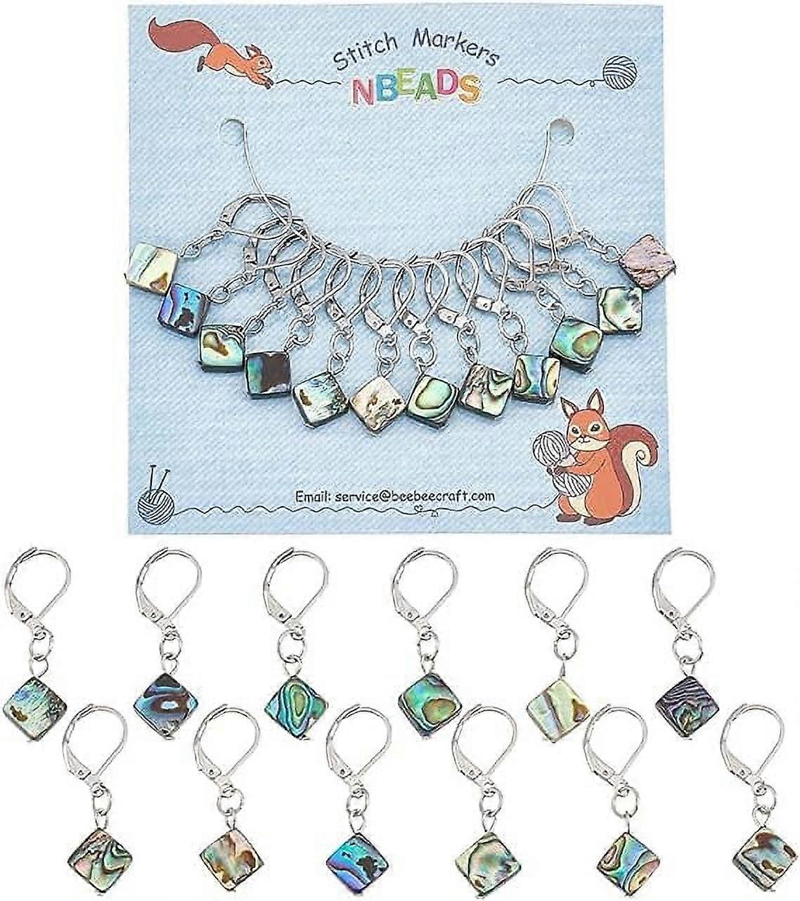 12 Pcs Abalone Shell Stitch Markers, Paua Shell Crochet Stitch Marker Charms 304 Stainless Steel Leverback Hook Locking Stitch Marker for Knitting Wea