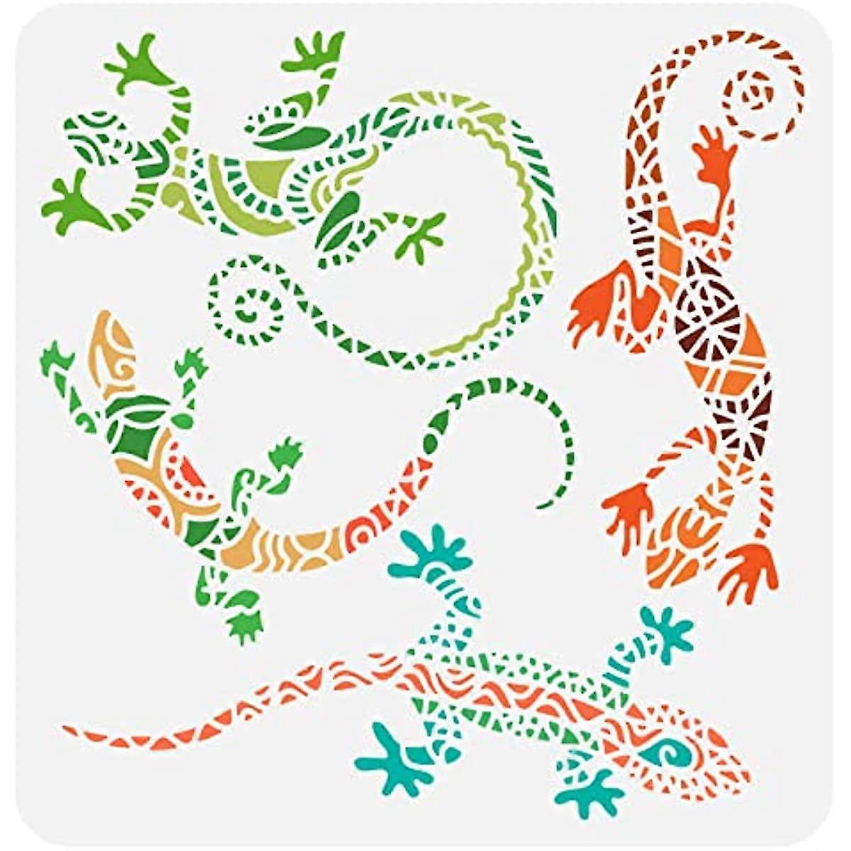 1pc Geckos Stencil Lizards Stencils Template Plastic Aztec Lizard Pattern Painting Stencil Large Reusable Lizard Stencils