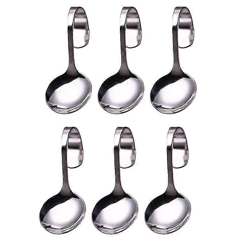 6pcs Stainless Steel Curved Handle Spoons Dessert Scoops Salad Spoon For Home