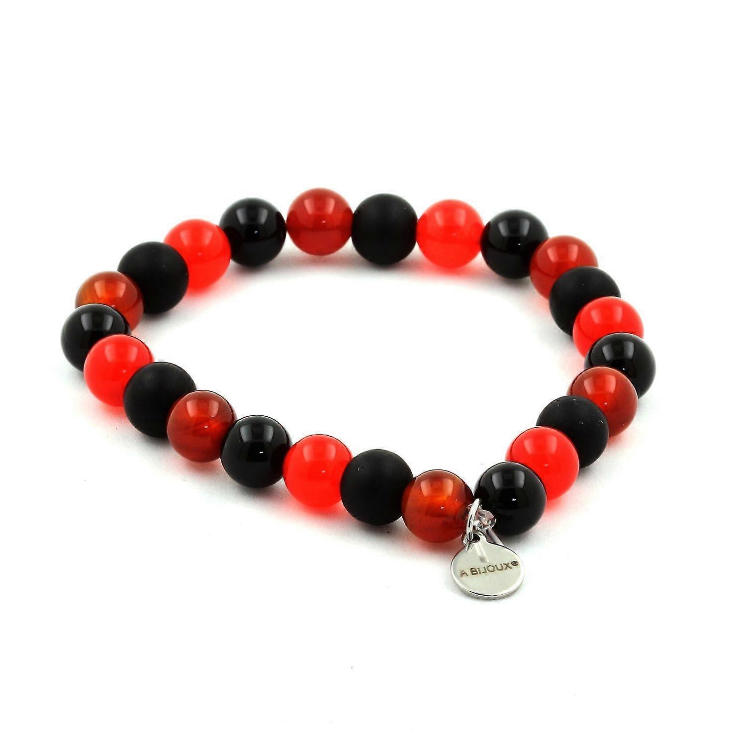 Bracelet Beads Black Agate + Red Chalcedony + Red Agate + Matte Black Onyx 8 mm