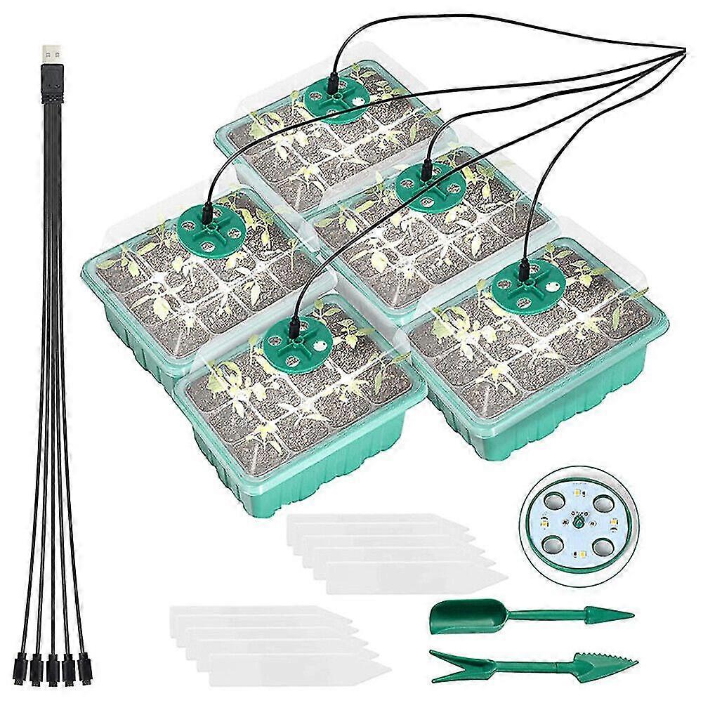 5pcs Seed Starter Trays With Grow Light Kit Adjustable Temperature