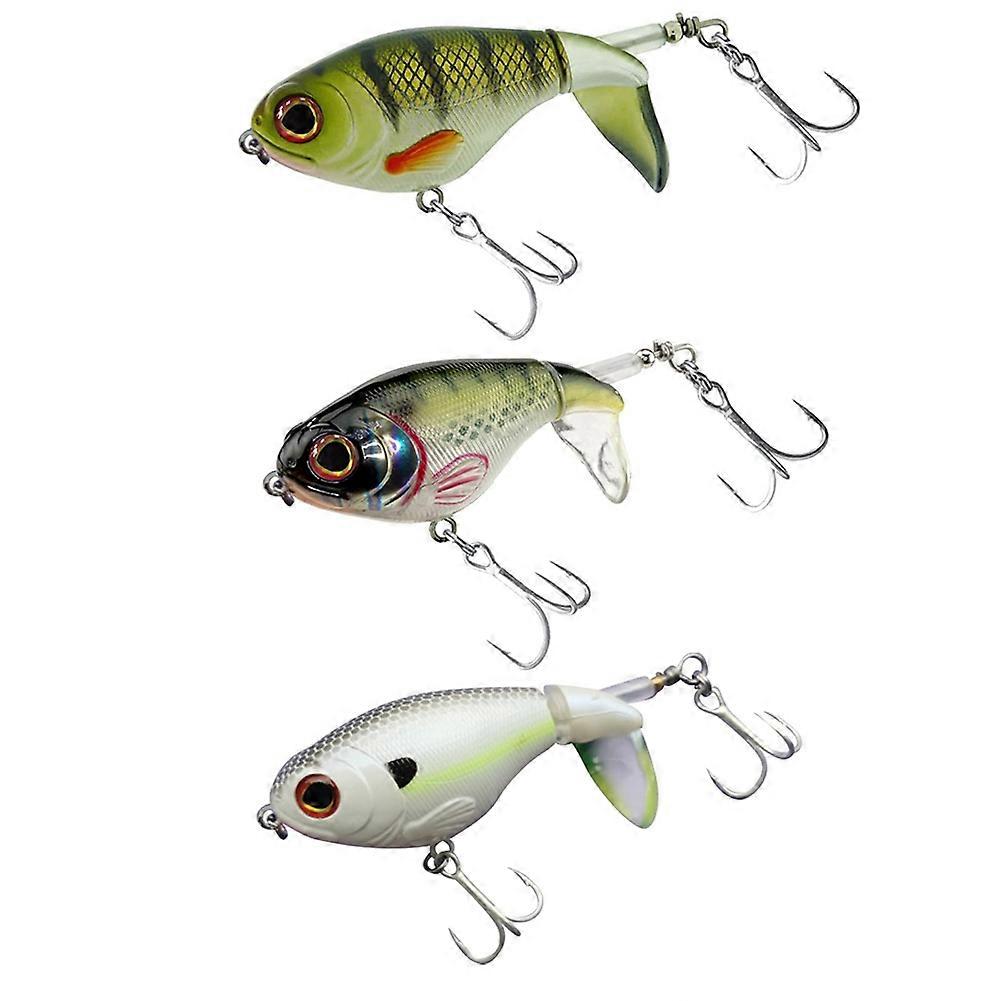 3PCS Bass Whoper Plopper Lures, Plopping with Floating Rotating Tail, Bass Fishing with Barb Treble