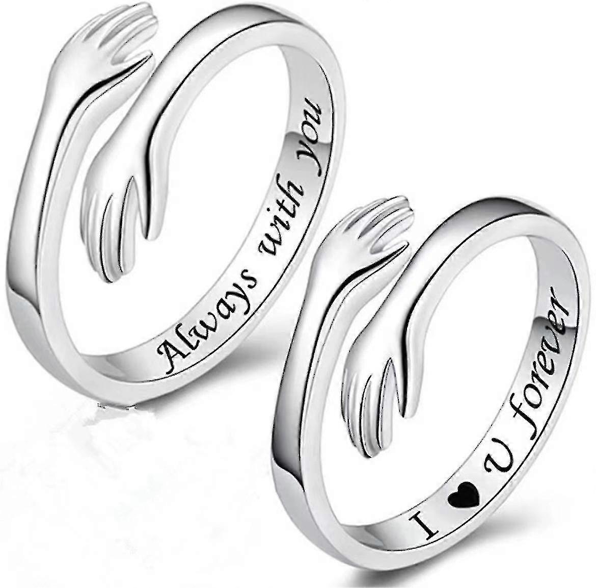 925 Sterling Argint Hug Inele pentru cupluri de mână Îmbrățișare Inele Îmbrățișarea Mâinile Open Promise Inel pentru femei bărbați reglabile