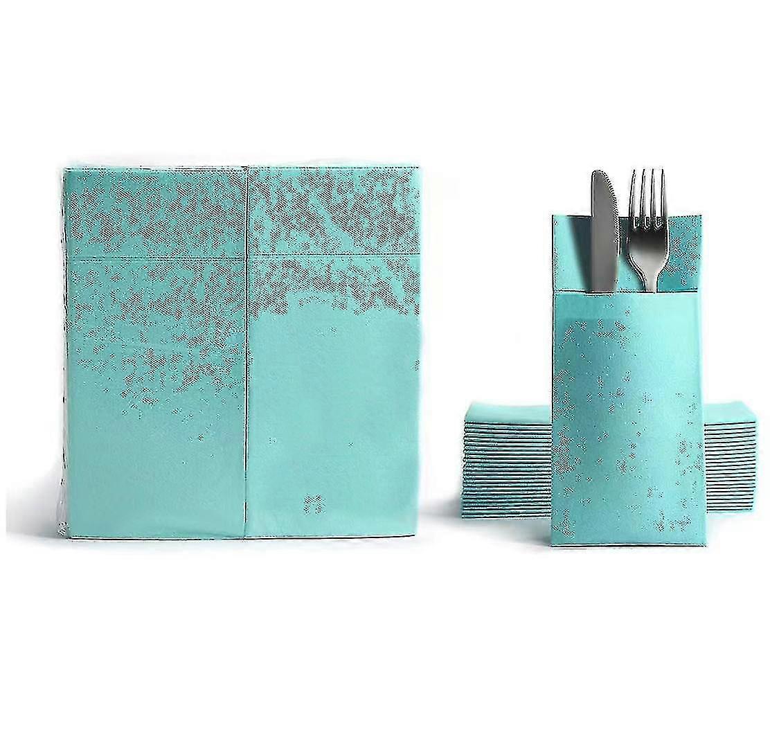 Coutellerie Serviettes de table Poches de couverts, Semblable à un tissu, Serviettes jetables, 42 * 42cmcm, (50pcs, bleu menthe)
