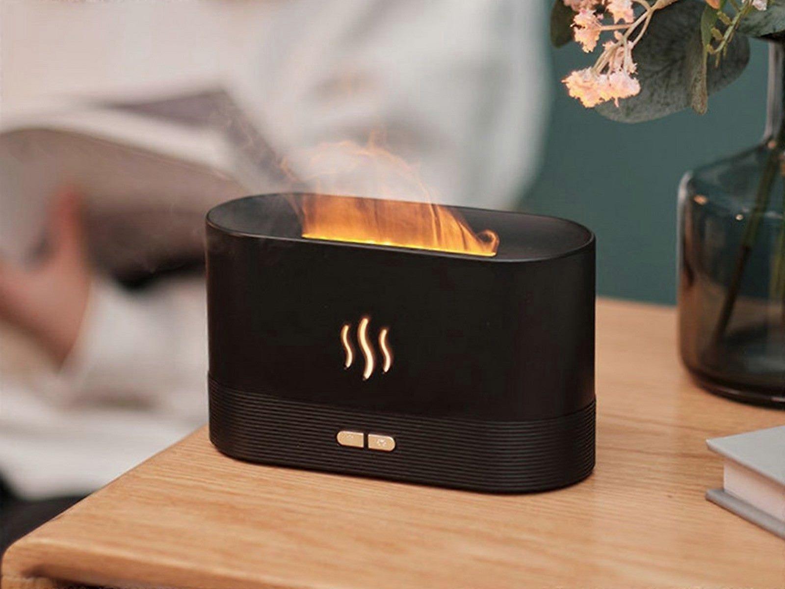 3D Flame Oil Diffuser Air Humidifier Noiseless Mist Aroma Diffuser Black